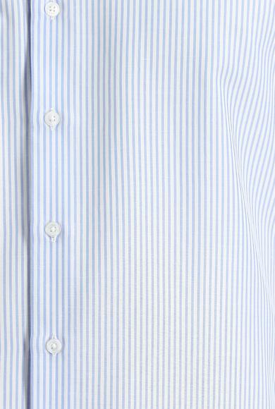 Erkek Giyim - AÇIK MAVİ S Beden Uzun Kol Slim Fit Çizgili Pamuklu Gömlek