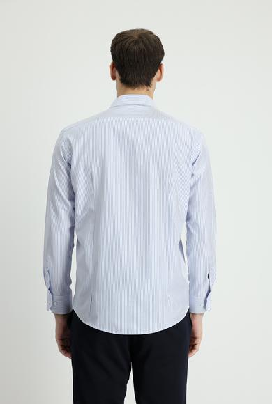 Erkek Giyim - AÇIK MAVİ S Beden Uzun Kol Slim Fit Çizgili Pamuklu Gömlek