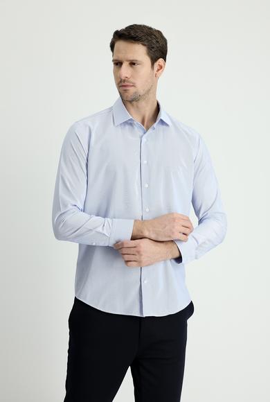 Erkek Giyim - AÇIK MAVİ M Beden Uzun Kol Slim Fit Klasik Çizgili Pamuklu Gömlek