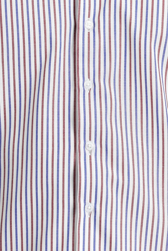 Erkek Giyim - Uzun Kol Slim Fit Dar Kesim Çizgili Pamuklu Gömlek