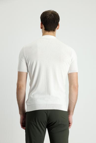 Erkek Giyim - KIRIK BEYAZ XXL Beden Polo Yaka Regular Fit Desenli Pamuklu Tişört