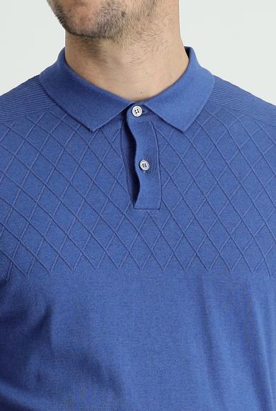 Erkek Giyim - KOYU HAVACI XL Beden Polo Yaka Regular Fit Desenli Pamuklu Tişört
