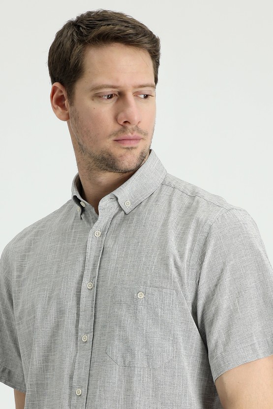 Erkek Giyim - Kısa Kol Regular Fit Pamuk Spor Gömlek
