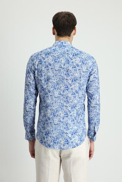 Erkek Giyim - Mavi M Beden Uzun Kol Slim Fit Baskılı Pamuk Gömlek