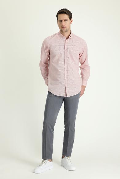 Erkek Giyim - AÇIK GRİ 50 Beden Slim Fit Dar Kesim Likralı Klasik Kumaş Pantolon