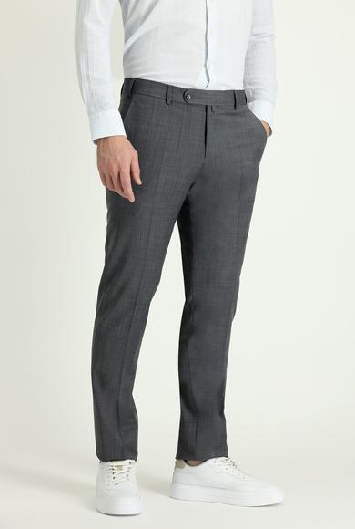 Erkek Giyim - KOYU ANTRASİT 48 Beden Slim Fit Dar Kesim Yünlü Klasik Pantolon