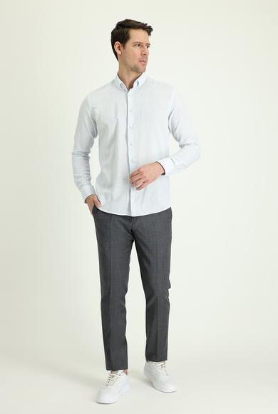 Erkek Giyim - KOYU ANTRASİT 48 Beden Slim Fit Dar Kesim Yünlü Klasik Kumaş Pantolon