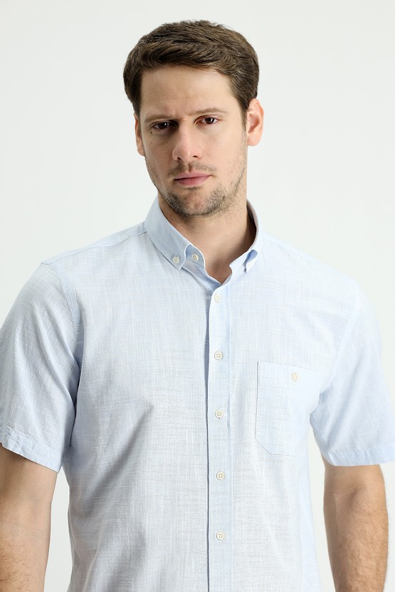 Erkek Giyim - Kısa Kol Regular Fit Spor Pamuk Gömlek