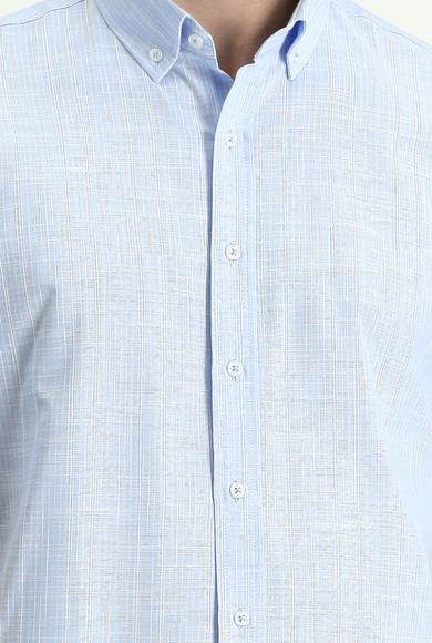 Erkek Giyim - GÖK MAVİSİ L Beden Kısa Kol Regular Fit Pamuk Gömlek