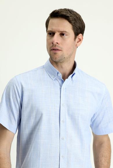 Erkek Giyim - GÖK MAVİSİ L Beden Kısa Kol Regular Fit Pamuk Gömlek