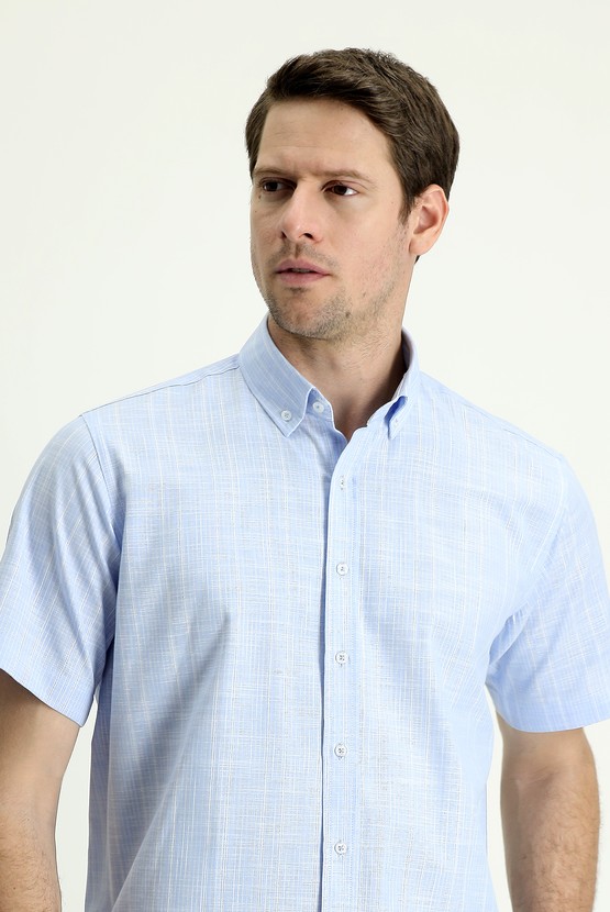 Erkek Giyim - Kısa Kol Regular Fit Pamuk Gömlek