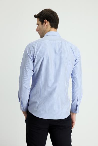 Erkek Giyim - MAVİ L Beden Uzun Kol Slim Fit Ekose Pamuklu Gömlek