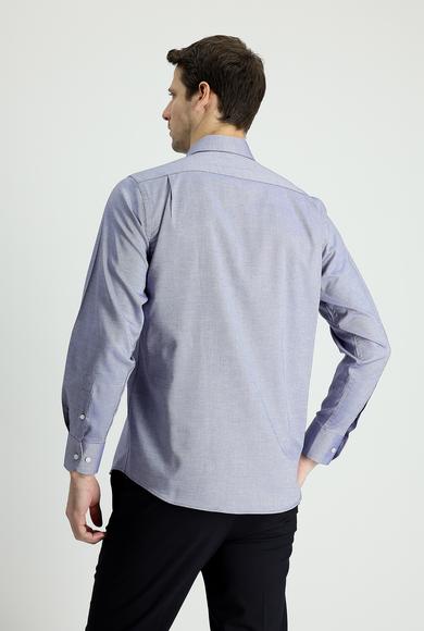 Erkek Giyim - KOYU LACİVERT 3X Beden Uzun Kol Regular Fit Oxford Pamuk Gömlek