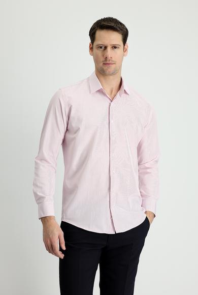 Erkek Giyim - TOZ PEMBE XL Beden Uzun Kol Slim Fit Çizgili Pamuklu Gömlek