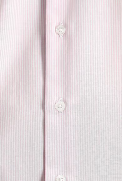 Erkek Giyim - TOZ PEMBE XL Beden Uzun Kol Slim Fit Çizgili Pamuklu Gömlek