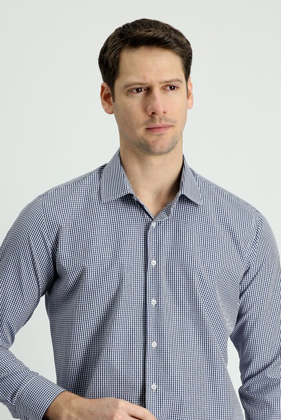 Erkek Giyim - Uzun Kol Slim Fit Ekose Pamuklu Gömlek