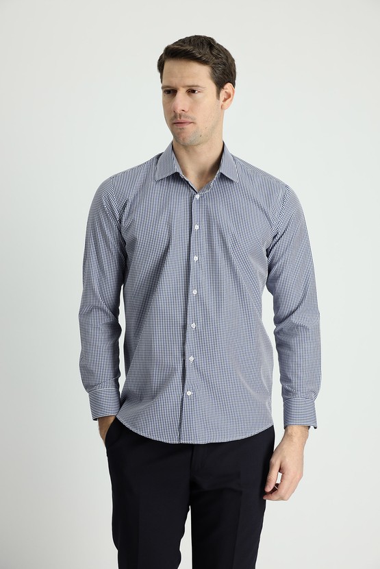 Erkek Giyim - Uzun Kol Slim Fit Ekose Pamuklu Gömlek