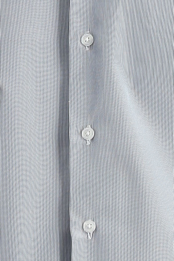 Erkek Giyim - Uzun Kol Slim Fit Klasik Çizgili Pamuklu Gömlek