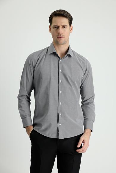 Erkek Giyim - SİYAH XXL Beden Uzun Kol Slim Fit Desenli Pamuklu Gömlek