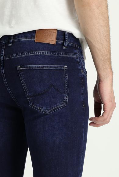 Erkek Giyim - ORTA LACİVERT 54 Beden Süper Slim Fit Likralı Denim Pantolon