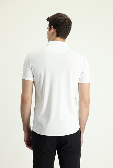 Erkek Giyim - KIRIK BEYAZ L Beden Polo Yaka Slim Fit Nakışlı Pamuklu Tişört
