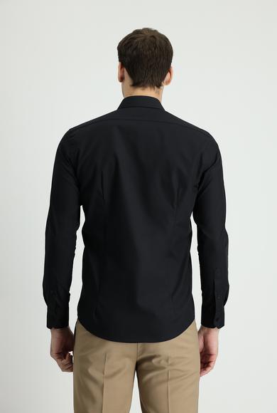 Erkek Giyim - SİYAH XL Beden Uzun Kol Slim Fit Non Iron Pamuklu Gömlek