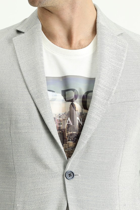 Erkek Giyim - Slim Fit Klasik Desenli Keten Ceket