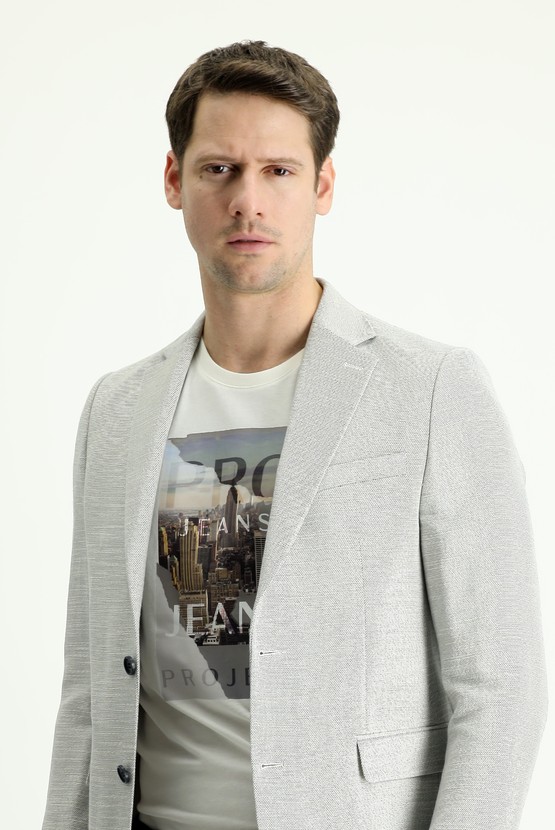 Erkek Giyim - Slim Fit Klasik Desenli Keten Ceket