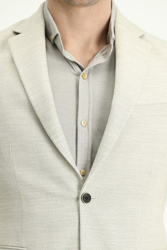 Erkek Giyim - Slim Fit Dar Kesim Klasik Desenli Keten Ceket