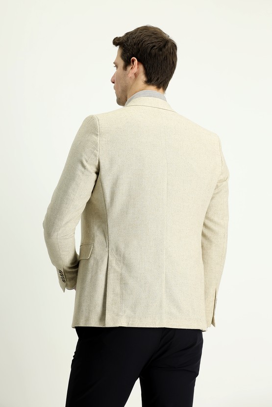 Erkek Giyim - Slim Fit Dar Kesim Klasik Desenli Keten Ceket