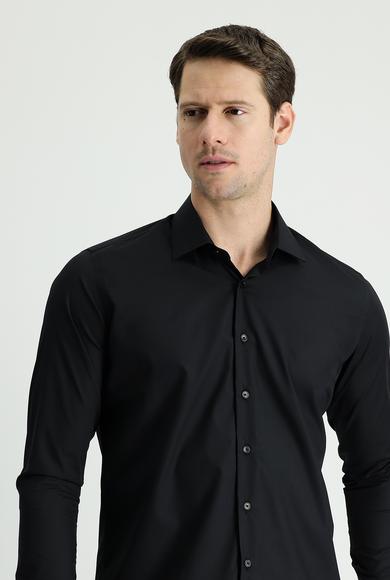 Erkek Giyim - SİYAH S Beden Uzun Kol Slim Fit Non Iron Klasik Pamuklu Gömlek