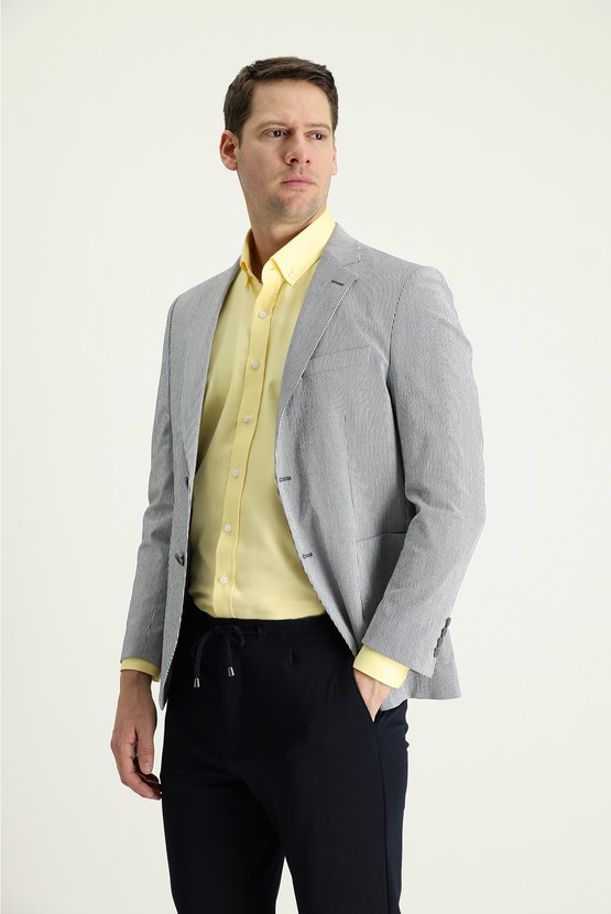Erkek Giyim - Slim Fit Dar Kesim Spor Çizgili Ceket