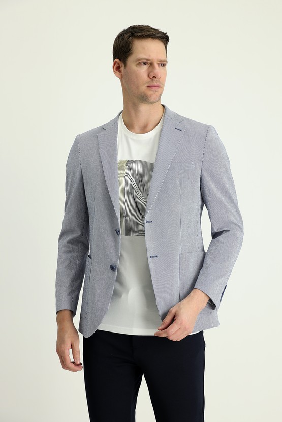Erkek Giyim - Slim Fit Dar Kesim Spor Çizgili Ceket