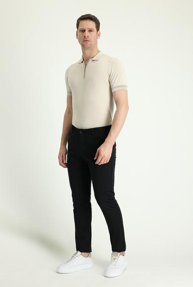 Erkek Giyim - SİYAH 48 Beden Slim Fit Likralı Kanvas / Chino Pantolon