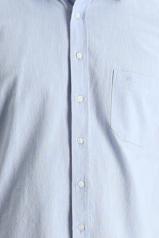 Erkek Giyim - Kısa Kol Regular Fit Pamuklu Keten Gömlek