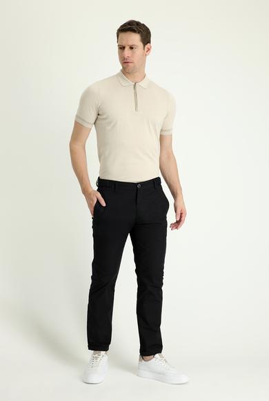 Erkek Giyim - SİYAH 54 Beden Regular Fit Likralı Kanvas / Chino Pantolon