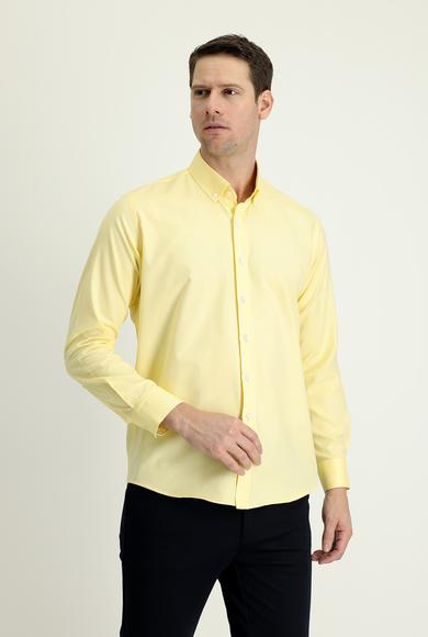 Erkek Giyim - AÇIK SARI M Beden Uzun Kol Slim Fit Oxford Pamuk Gömlek