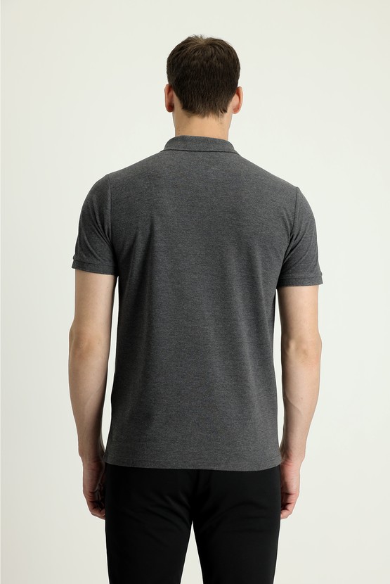 Erkek Giyim - Polo Yaka Slim Fit Dar Kesim Nakışlı Tişört