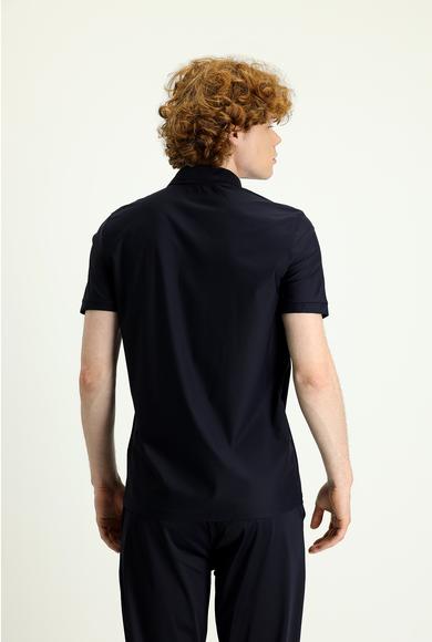 Erkek Giyim - KOYU LACİVERT L Beden Techno-Line Polo Yaka Slim Fit Fermuarlı Tişört