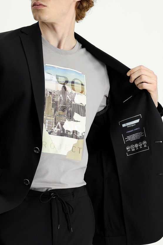 Erkek Giyim - Techno-Line Slim Fit Dar Kesim Örme Spor Ceket