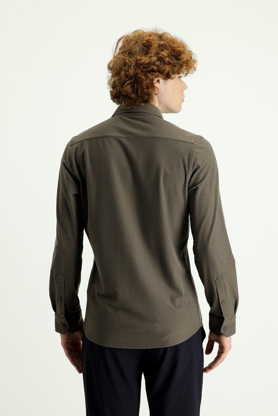 Erkek Giyim - Techno-Line Uzun Kol Slim Fit Spor Örme Gömlek