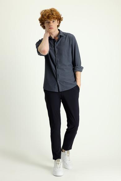 Erkek Giyim - KOYU LACİVERT 54 Beden Techno-Line Slim Fit Beli Lastikli İpli Likralı Klasik Pantolon