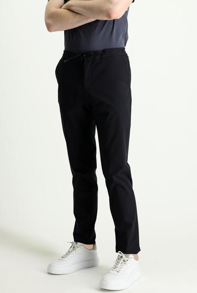 Erkek Giyim - SİYAH 44 Beden Techno-Line Slim Fit Beli Lastikli İpli Likralı Pantolon