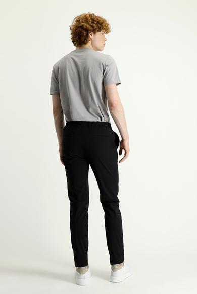 Erkek Giyim - SİYAH 50 Beden Techno-Line Slim Fit Beli Lastikli İpli Likralı Klasik Pantolon