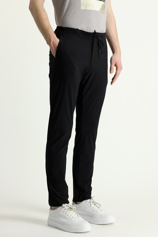 Erkek Giyim - Techno-Line Slim Fit Dar Kesim Beli Lastikli İpli Likralı Klasik Kumaş Pantolon