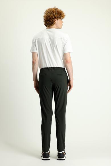 Erkek Giyim - ASKER HAKİ 46 Beden Techno-Line Slim Fit Beli Lastikli İpli Likralı Klasik Pantolon
