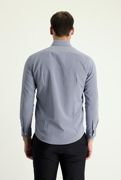 Erkek Giyim - AÇIK LACİVERT L Beden Uzun Kol Slim Fit Desenli Pamuklu Gömlek