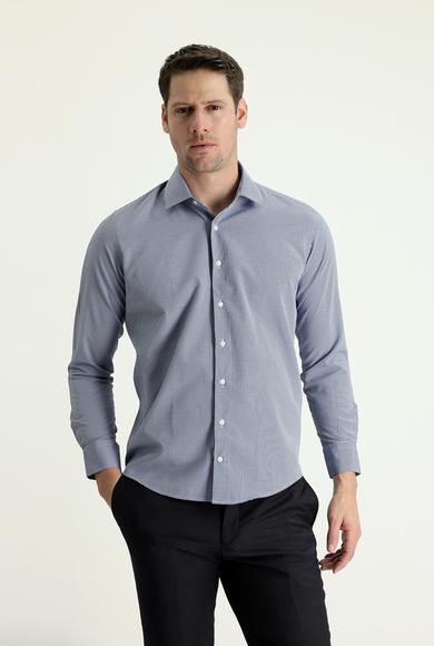 Erkek Giyim - AÇIK LACİVERT L Beden Uzun Kol Slim Fit Desenli Pamuklu Gömlek