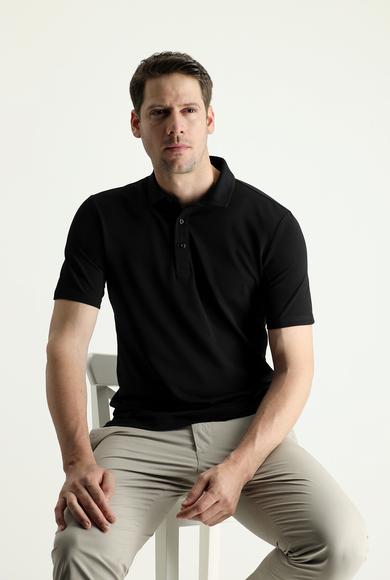 Erkek Giyim - SİYAH 3X Beden Polo Yaka Regular Fit Nakışlı Pamuklu Tişört