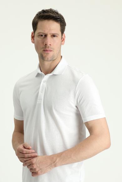 Erkek Giyim - BEYAZ 3X Beden Polo Yaka Regular Fit Nakışlı Pamuklu Tişört